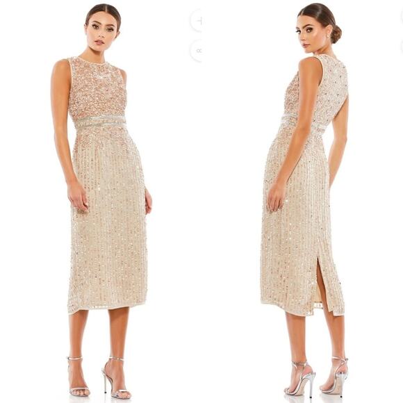 Mac Duggal Beaded Sleeveless High Neck Midi Sheath Dress Style #10509 Size 4 - Picture 2 of 11